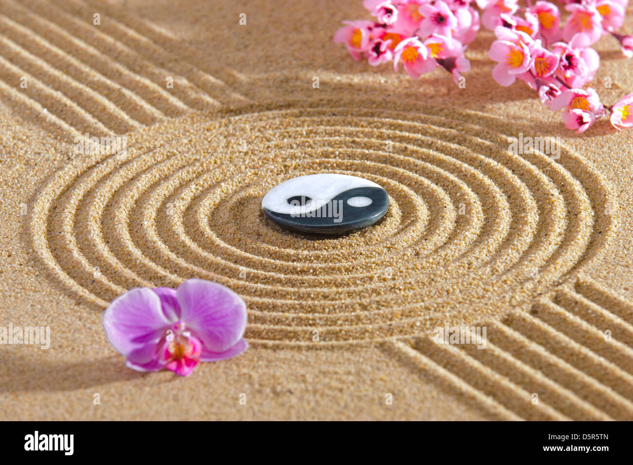 Japan Zen Garten der Meditation mit Stein und Struktur im Sand Stockfoto