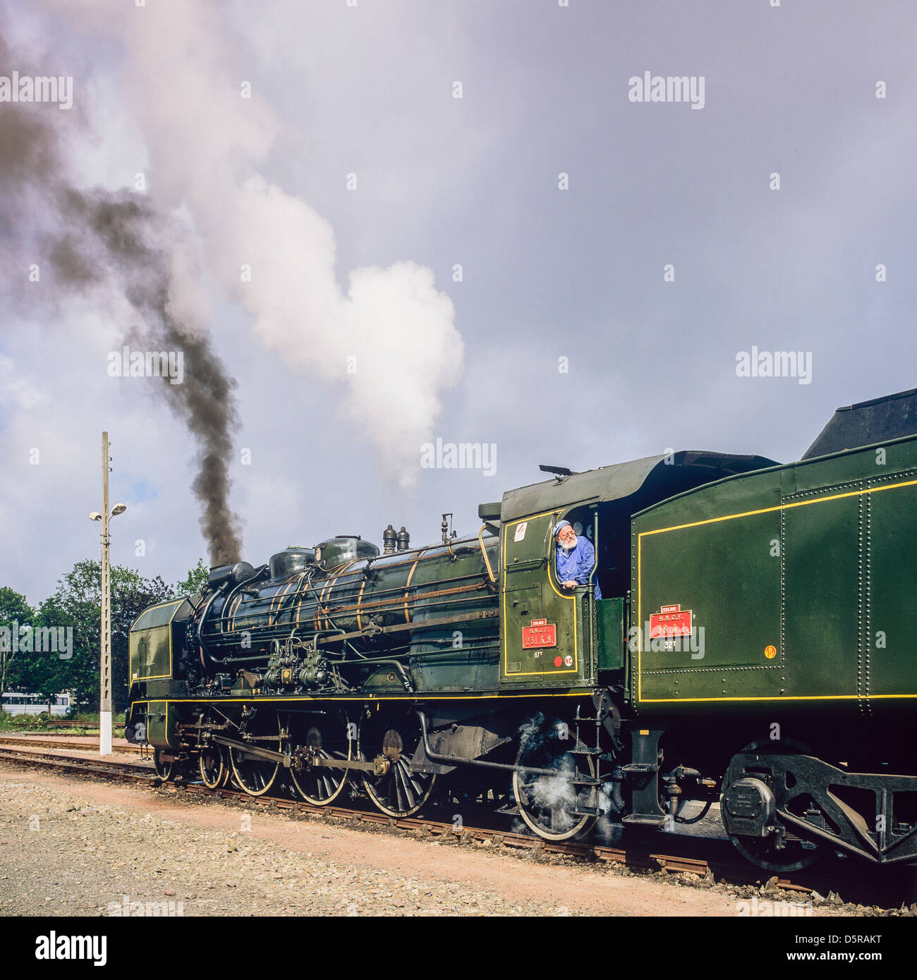 Historische Dampf Lok "Pacific PLM 231 K 8" von "Paimpol-Pontrieux" Zug Brittany France Stockfoto