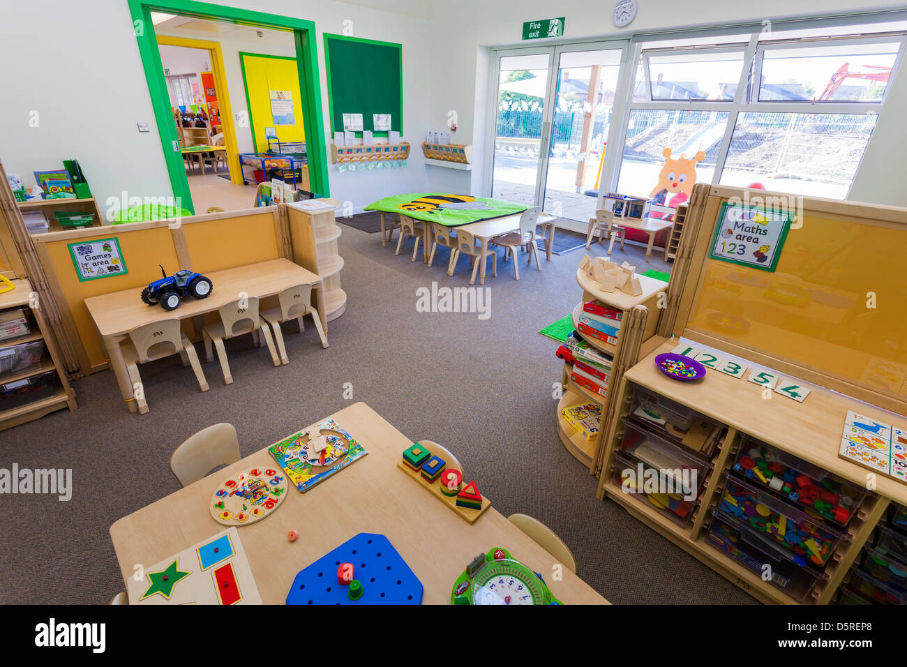 Whitley Park Kindergarten unbesetzten Säugling Klassenzimmer Stockfoto