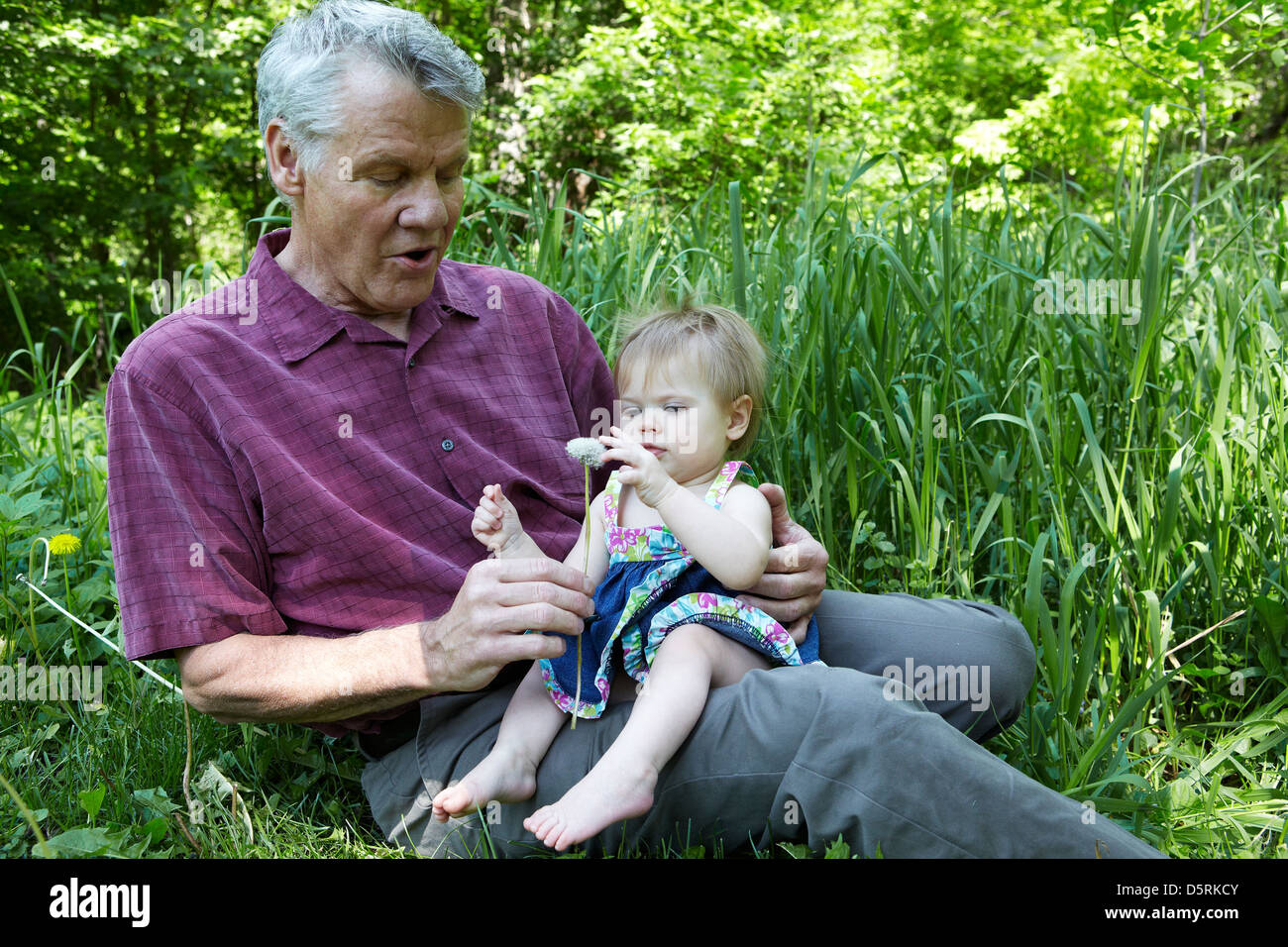 Großvater mit seiner Enkelin im Park zu spielen. Stockfoto