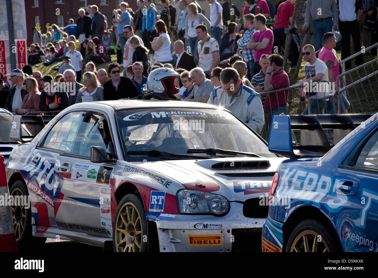 Schaltung der Rallye Irland, Lisburn, Nordirland, Wertungsprüfung, Motorsport Stockfoto