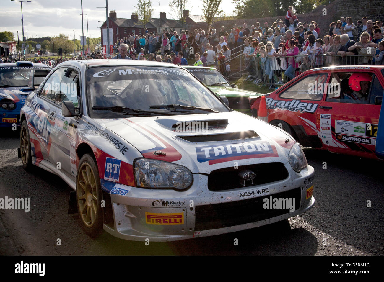 Schaltung der Rallye Irland, Lisburn, Nordirland, Wertungsprüfung, Motorsport Stockfoto