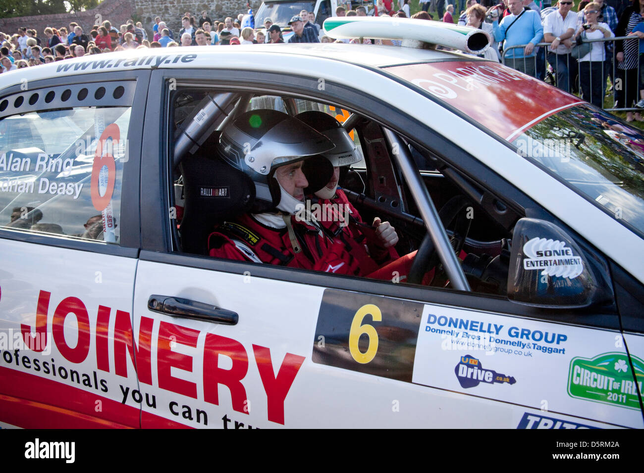 Schaltung der Rallye Irland, Lisburn, Nordirland, Wertungsprüfung, Motorsport Stockfoto