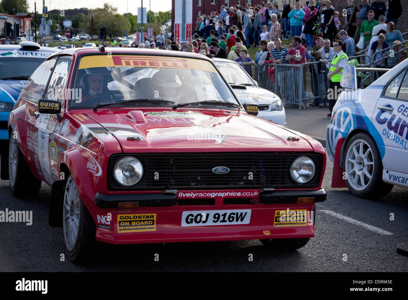 Schaltung der Rallye Irland, Lisburn, Nordirland, Wertungsprüfung, Motorsport Stockfoto