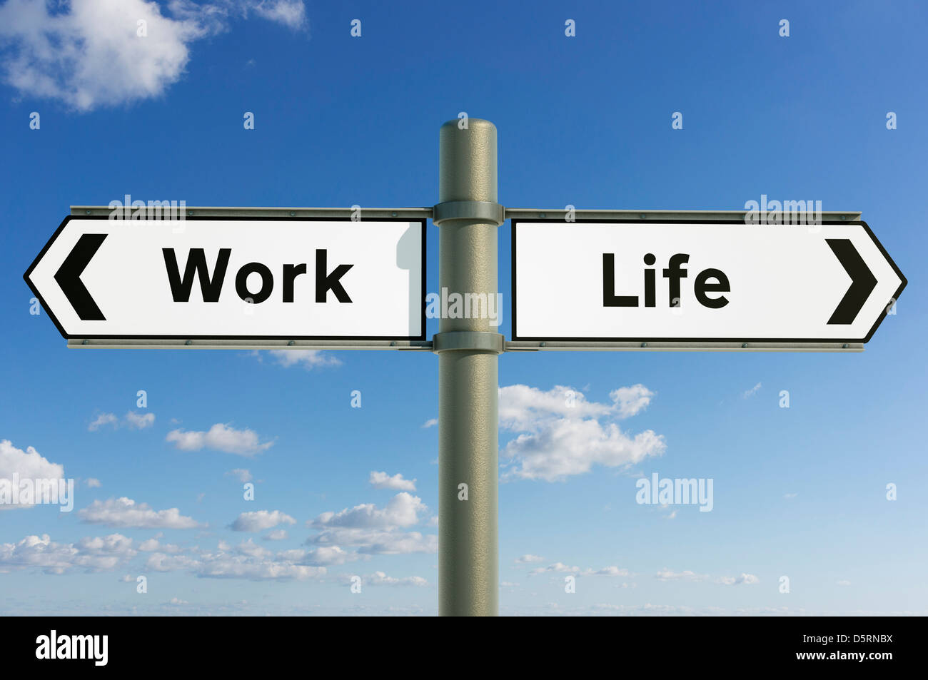 Konzeptschild, Work Life Balance, zeigt zukünftige Lebensentscheidungen in zwei Richtungen. Stockfoto