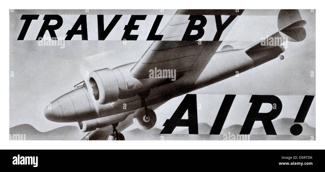 1930er Jahre schwarz / weiß Blatt Plakat Förderung Flugreisen in den USA Stockfoto