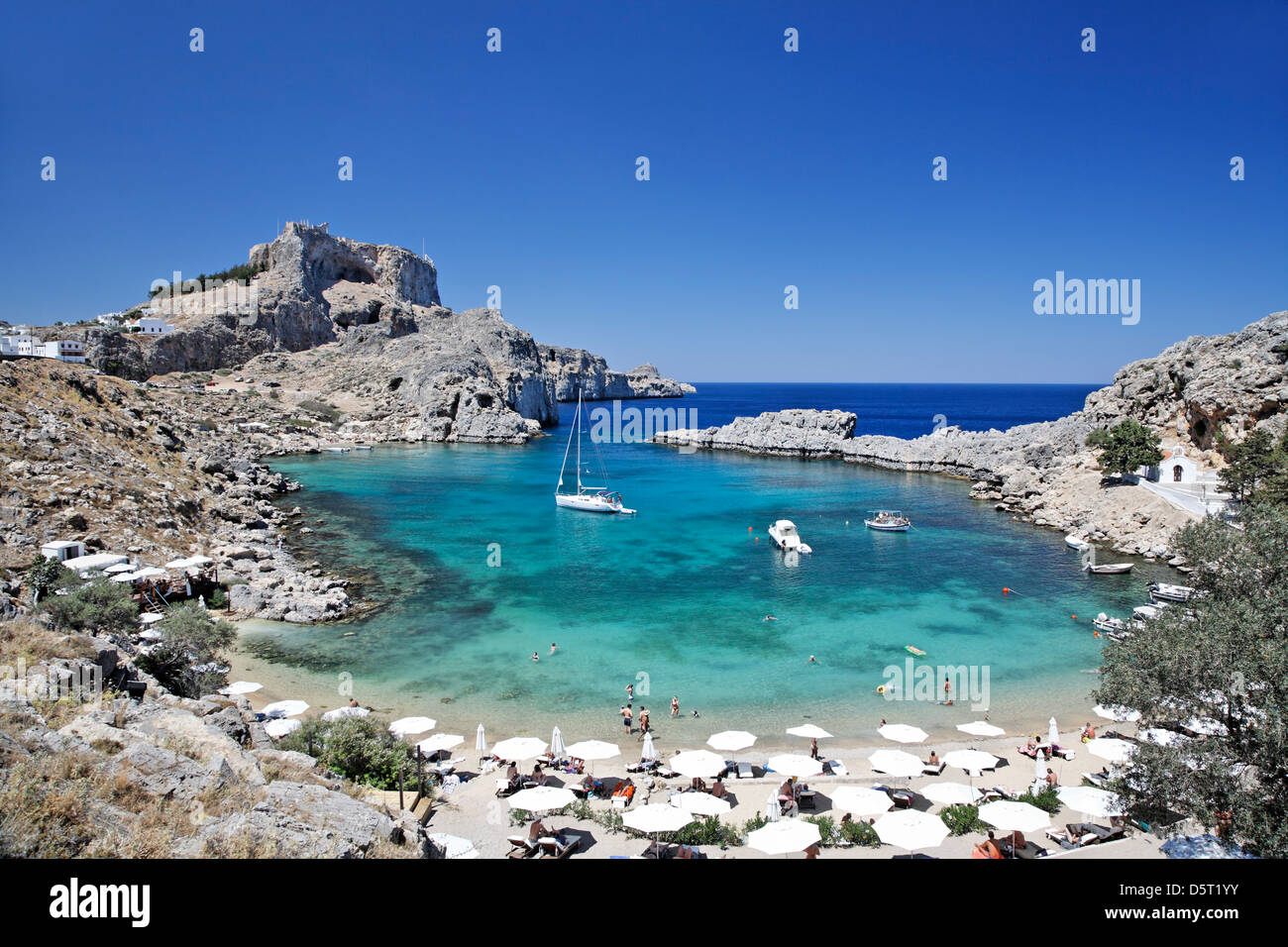 St. Pauls Bay Lindos Rhodos Greek Islands Hellas Stockfoto