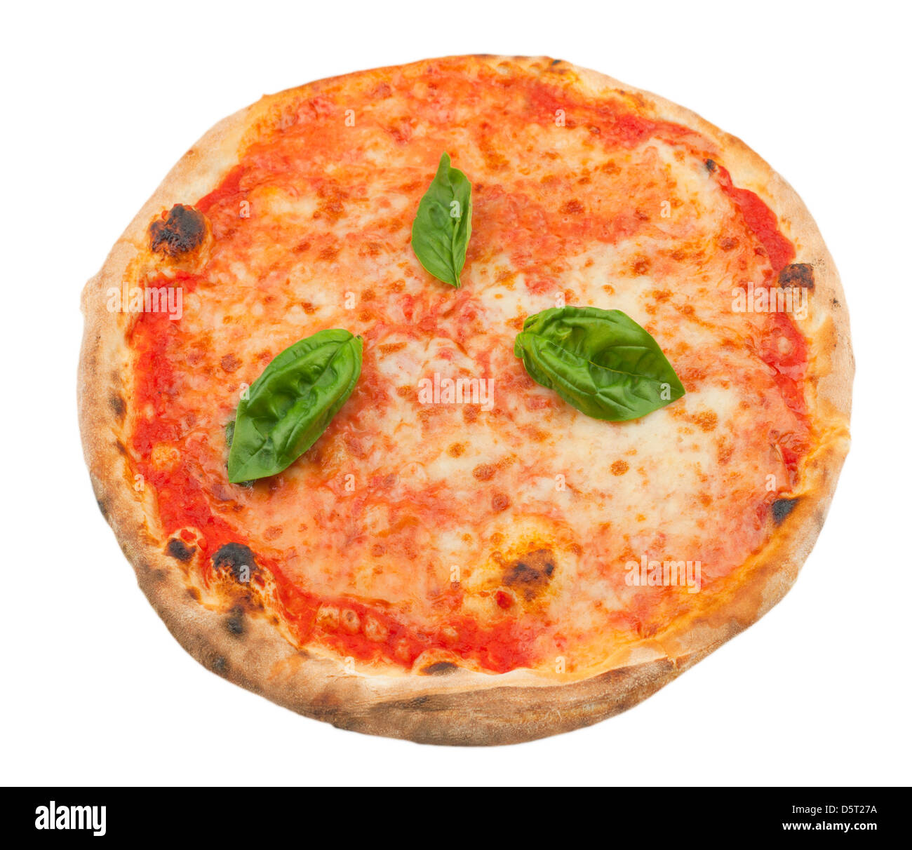 Pizza Margherita auf weißem Hintergrund Stockfoto