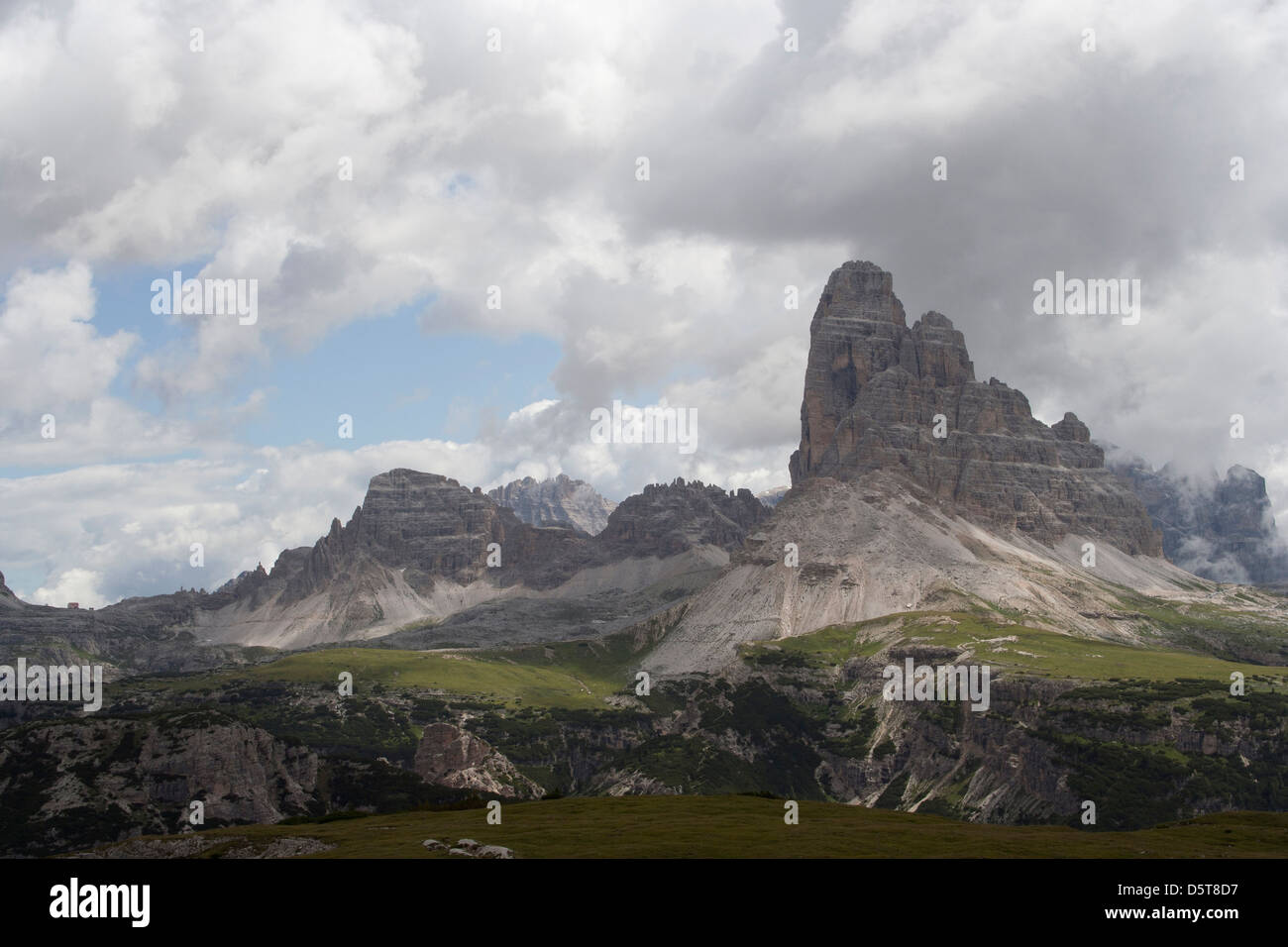 Le Tre Cime di Lavaredo, dal Monte Piana Stockfoto