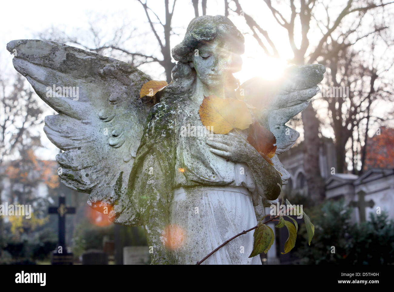 Eine Engelsstatue ist St. Matthäus Friedhof in Berlin, Deutschland, 23. November 2012 abgebildet. Sonntag der Toten ("Totensonntag") ist ein deutscher religiöser Feiertag, der am letzten Sonntag vor dem Advent als allgemeine Feier in Gedenkstätte des verstorbenen begangen wird. Foto: Stephanie Pilick Stockfoto