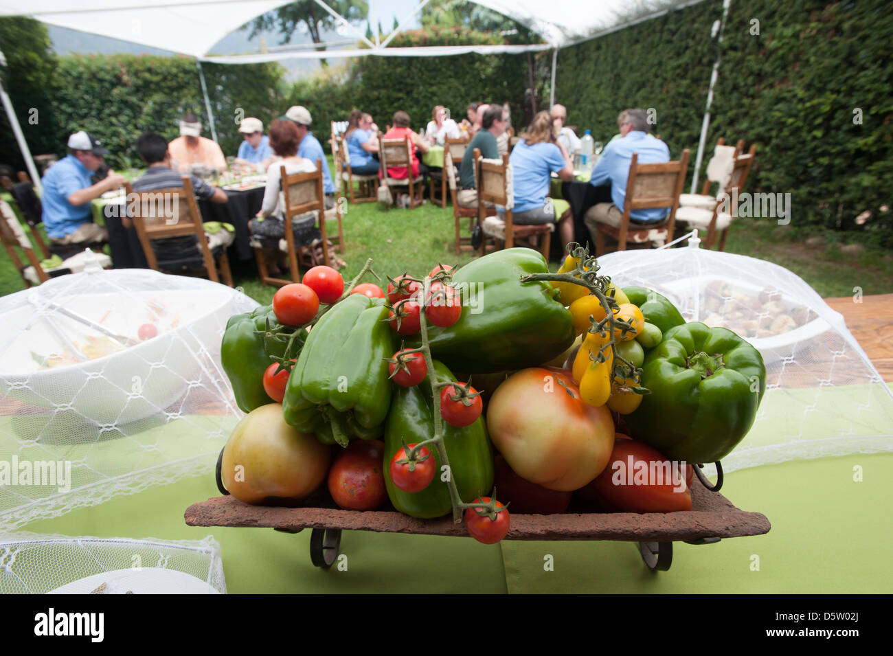 Gruppe Treffpunkt für eine Mahlzeit auf einem Bauernhof in Rancagua, Chile Stockfoto