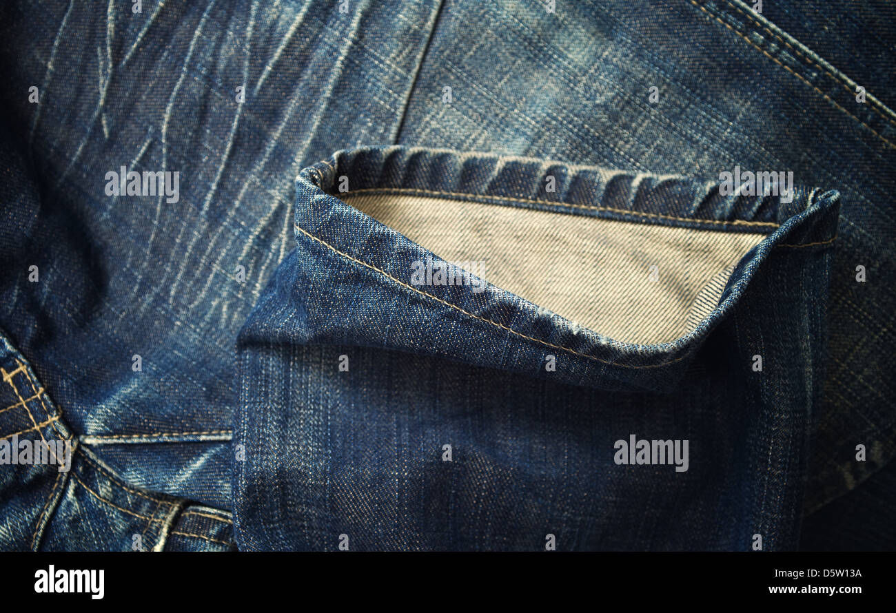 Blaue Jeans Hose Detail. Blue-Denim-Textur. Stockfoto