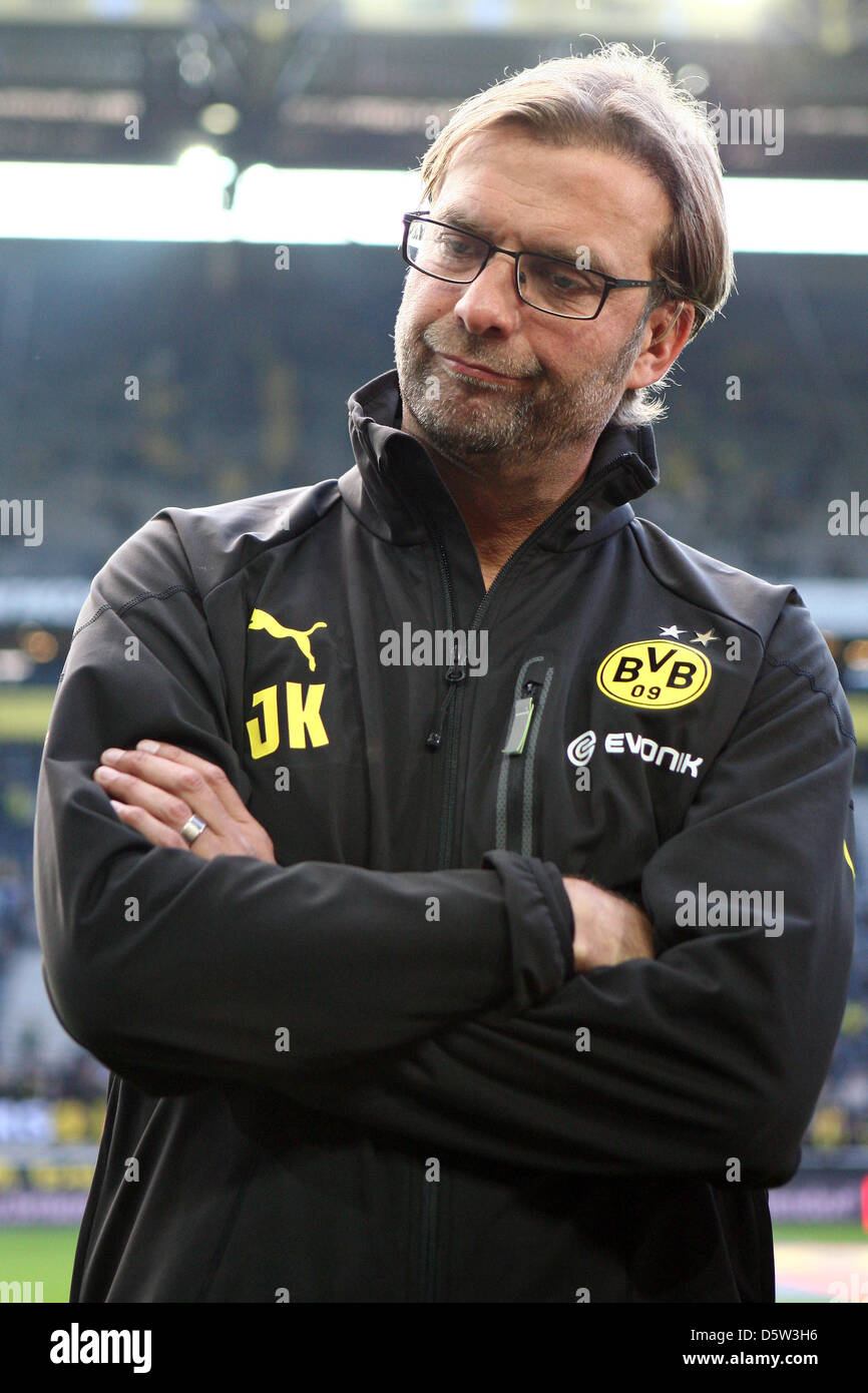 Dortmunder Kopf, die vor der deutschen Fußball-Bundesliga-Fußball Trainer Juergen Klopp Grimassen, Spiel Borussia Dortmund Vs Borussia Moenchengladbach im Signal Iduna Park in Dortmund, Deutschland, 29. September 2012. Das Spiel endete 5:0. Foto: Kevin Kurek Stockfoto