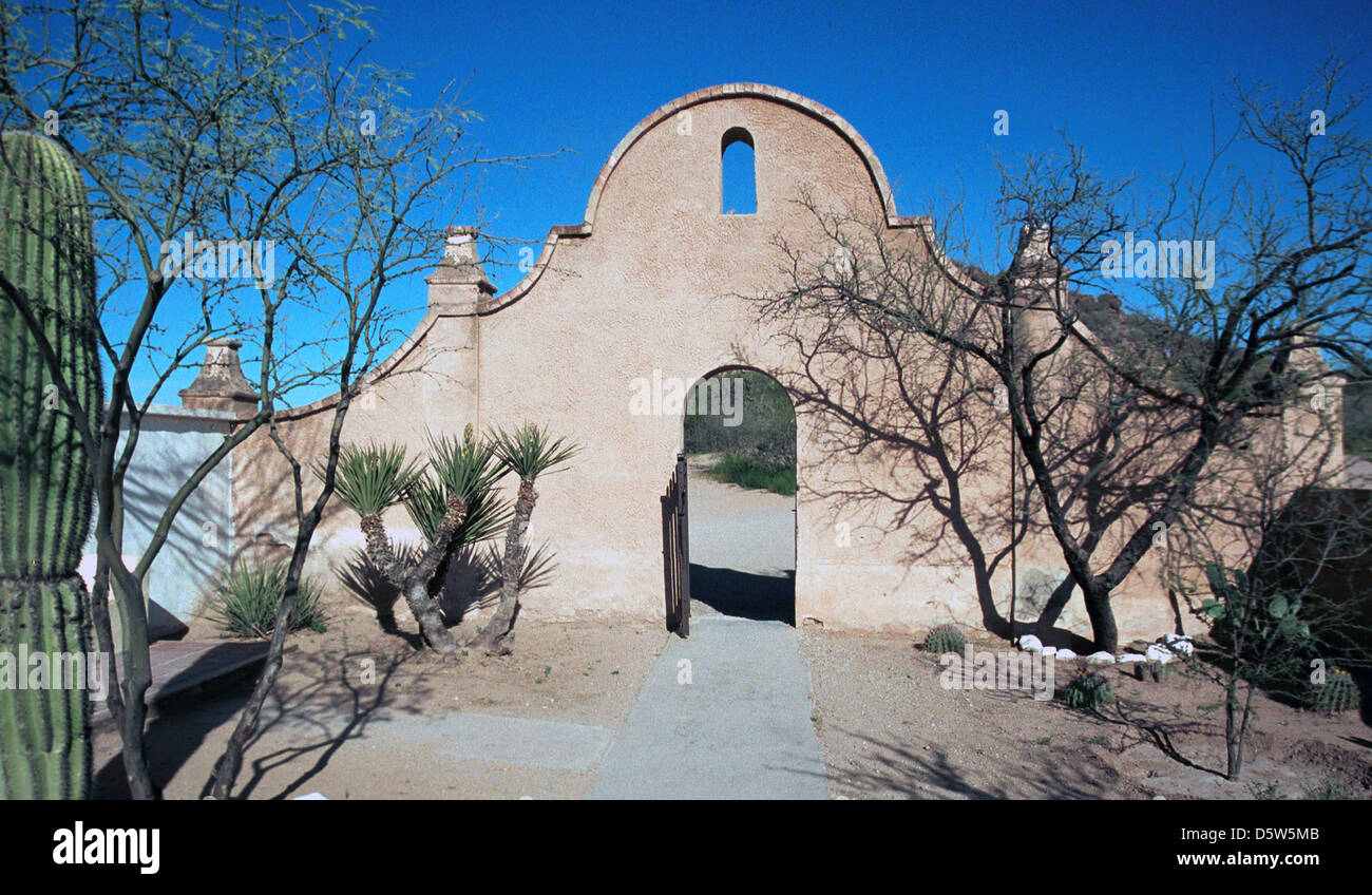 Mission San Xavier del Bac Tucson Arizona, Mission, spanische katholische Mission, Tohono O' odham San Xavier Indian Reservation, Jesuit, Stockfoto
