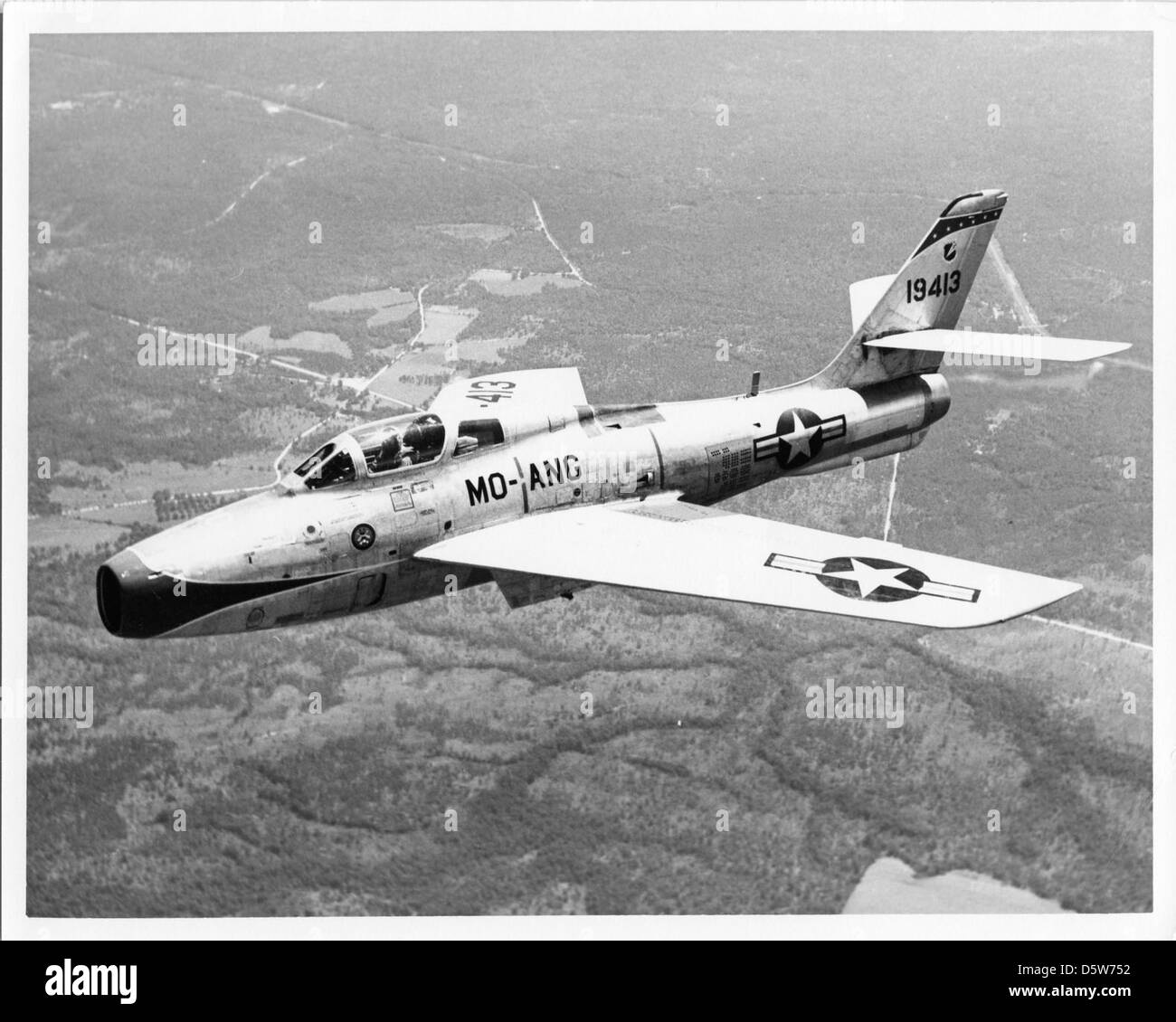 General Motors F-84F-30-GK "Thunderstreak" des 110. FBS "Lindbergh selbst", MO-ANG (Lambert Field, St. Louis). Stockfoto