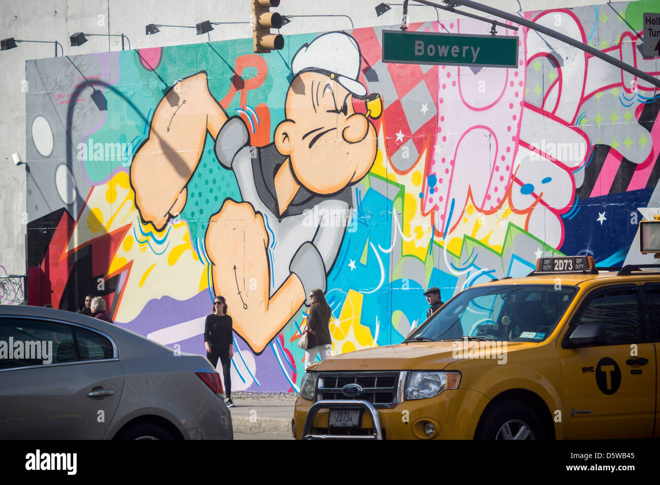 Ein Wandbild des Künstlers Crash (John Matos) ist an der Ecke Bowery und Houston Street in New York gesehen. Stockfoto