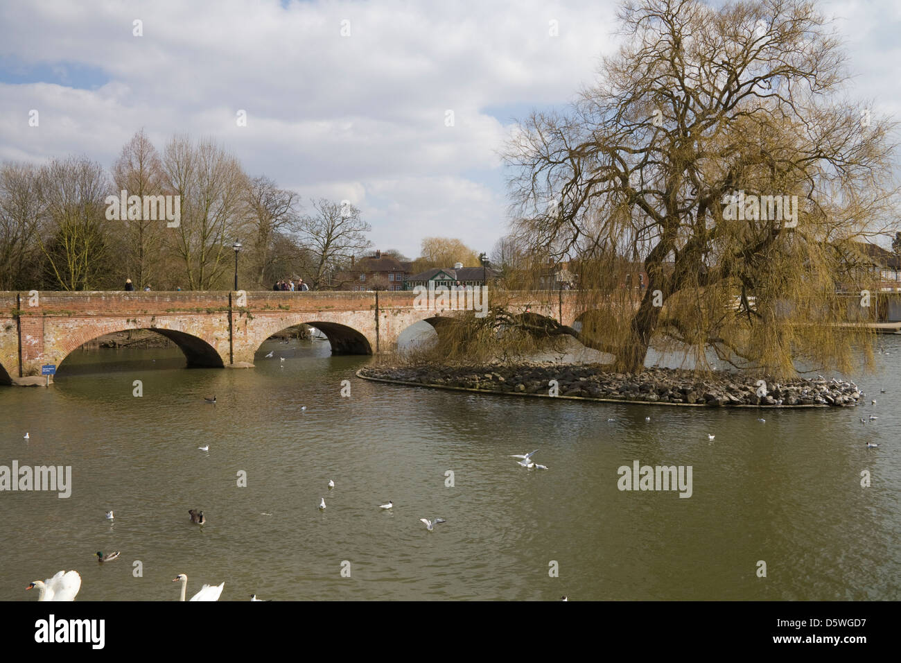 Stratford-upon-Avon Warwickshire England Clopton Straßenbrücke hat 14 Bögen über den Fluss Avon Stockfoto