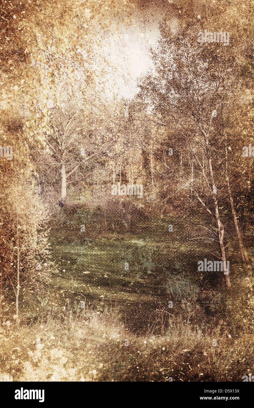 Textur-Vintage Landschaft Clearing-Bäume Stockfoto