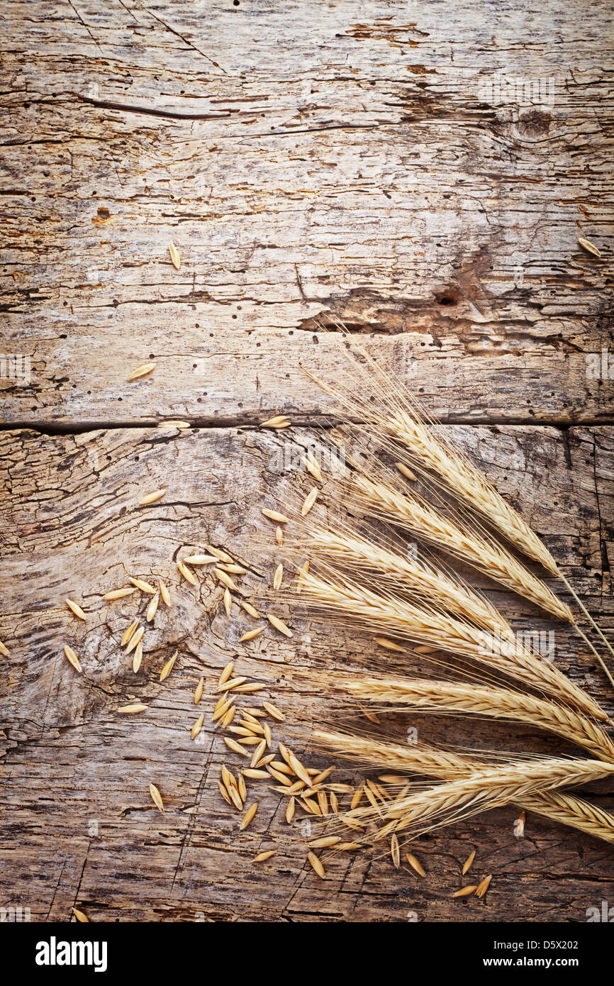 Weizen auf dem Holz Hintergrund Stockfoto