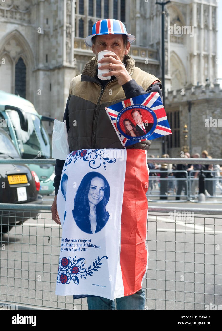Royal-fans camp außerhalb Westminster Abbey Vorbereitungen für die königliche Hochzeit von Prinz William und Kate Middleton, Westminster Stockfoto
