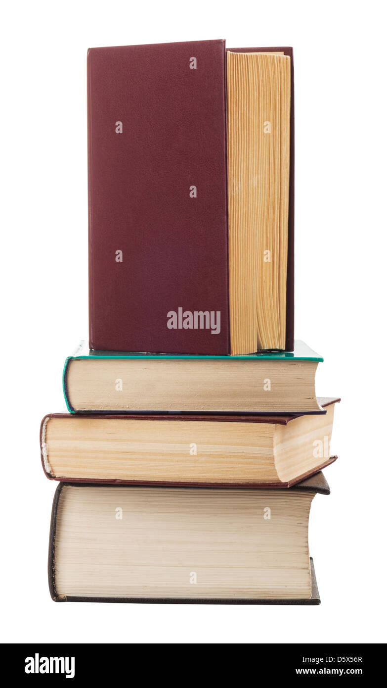 Stapeln von alten Büchern, isoliert auf weiss. Clipping-Pfad Stockfoto