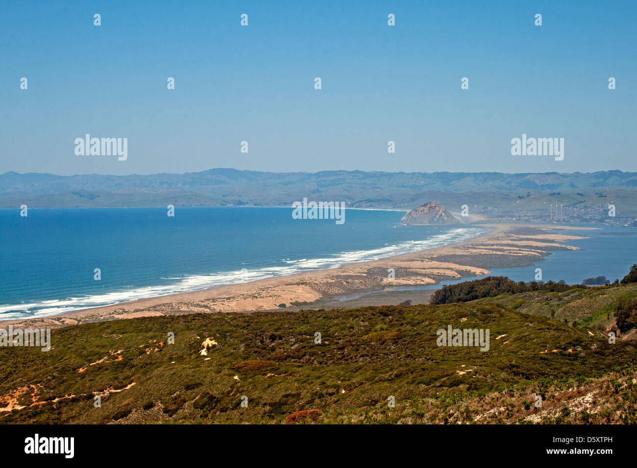 Morro Bay und Rock gesehen von Montaña de Oro State Park, San Luis Obispo County, Kalifornien, USA Stockfoto