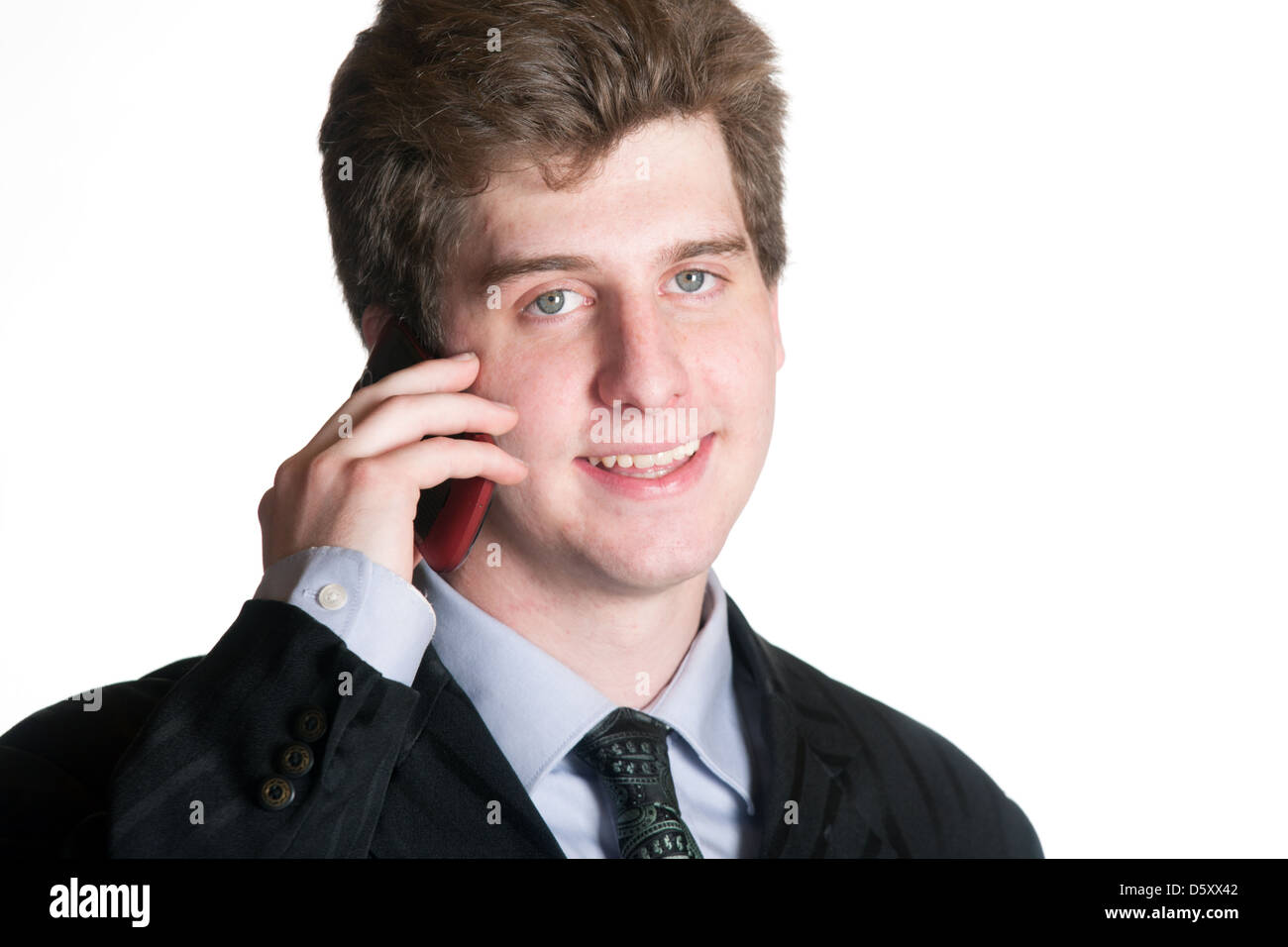 Junger Geschäftsmann auf dem Handy-Porträt Stockfoto