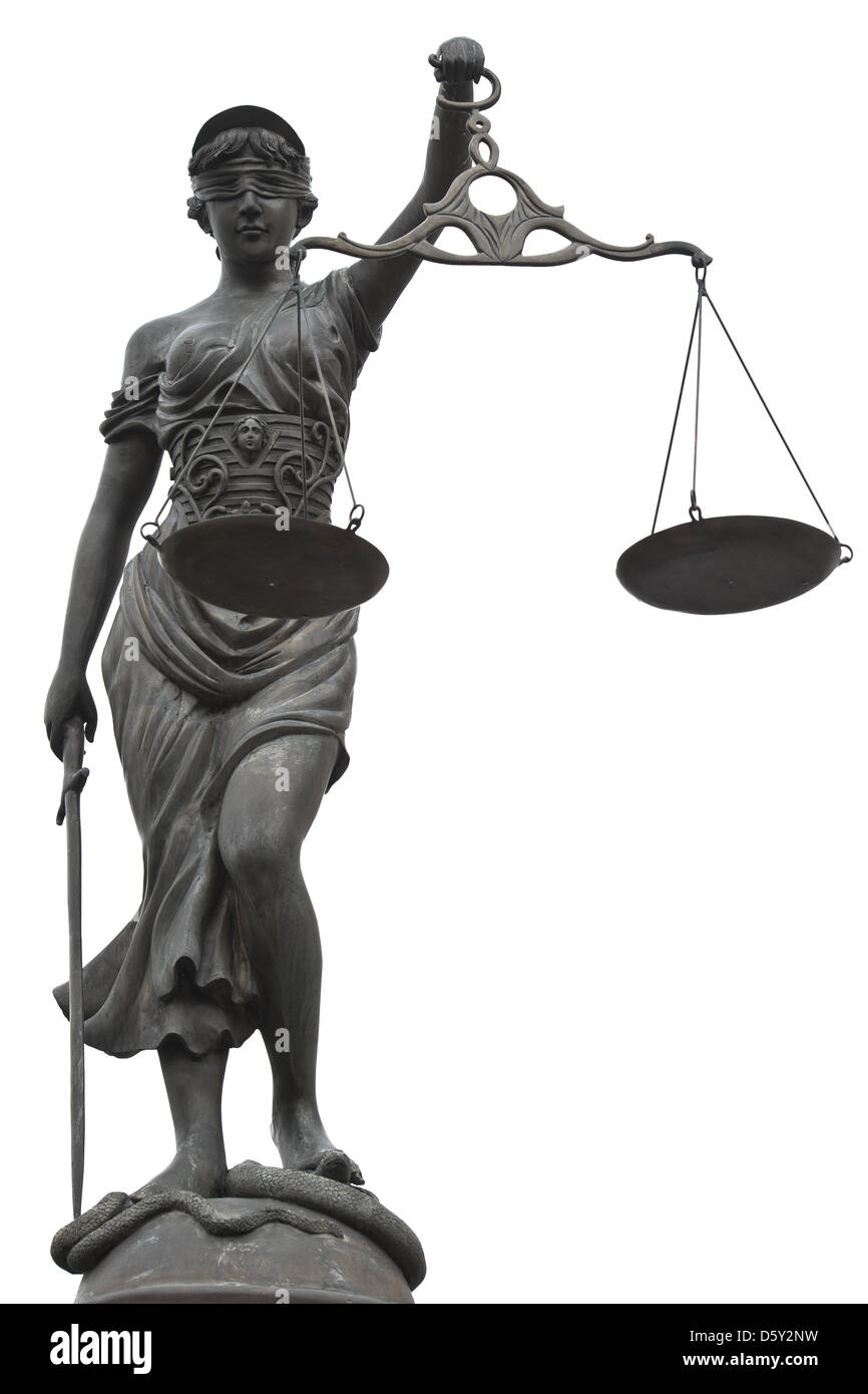 Eine Statue der Justitia hat ein paar der Waage in der Hand in Bamberg, Deutschland, 8. Oktober 2012. Foto: David Ebener Stockfoto