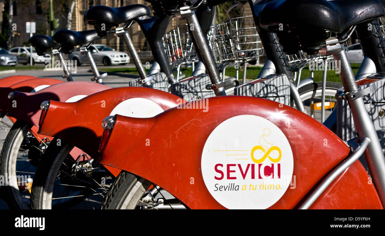 Fahrrad Verleih Vermietung Schema Sammelstelle docking-Station Sevilla Andalusien Spanien Europa Stockfoto