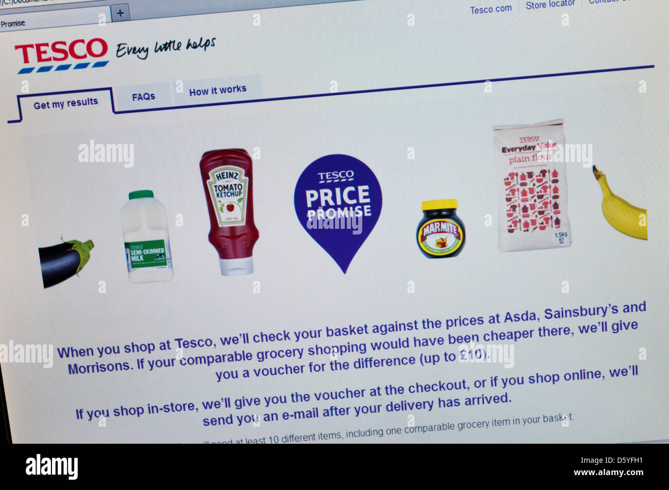 Tesco-Bestpreis-Versprechen-Website ermöglicht Käufern, prüfen die Preise und eine Erstattung, wenn sie woanders billiger eingekauft haben könnte. Stockfoto