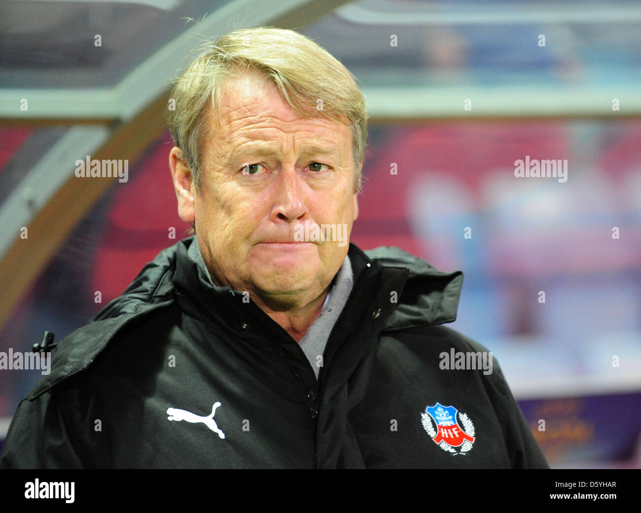Helsingborg Cheftrainer Age Hareide vor der Europa League Gruppe L-Fußballspiel zwischen Helsingborg IF und Hannover 96 bei Olympia in Helsingborg, Schweden, 25. Oktober 2012. Foto: Peter Steffen/dpa Stockfoto
