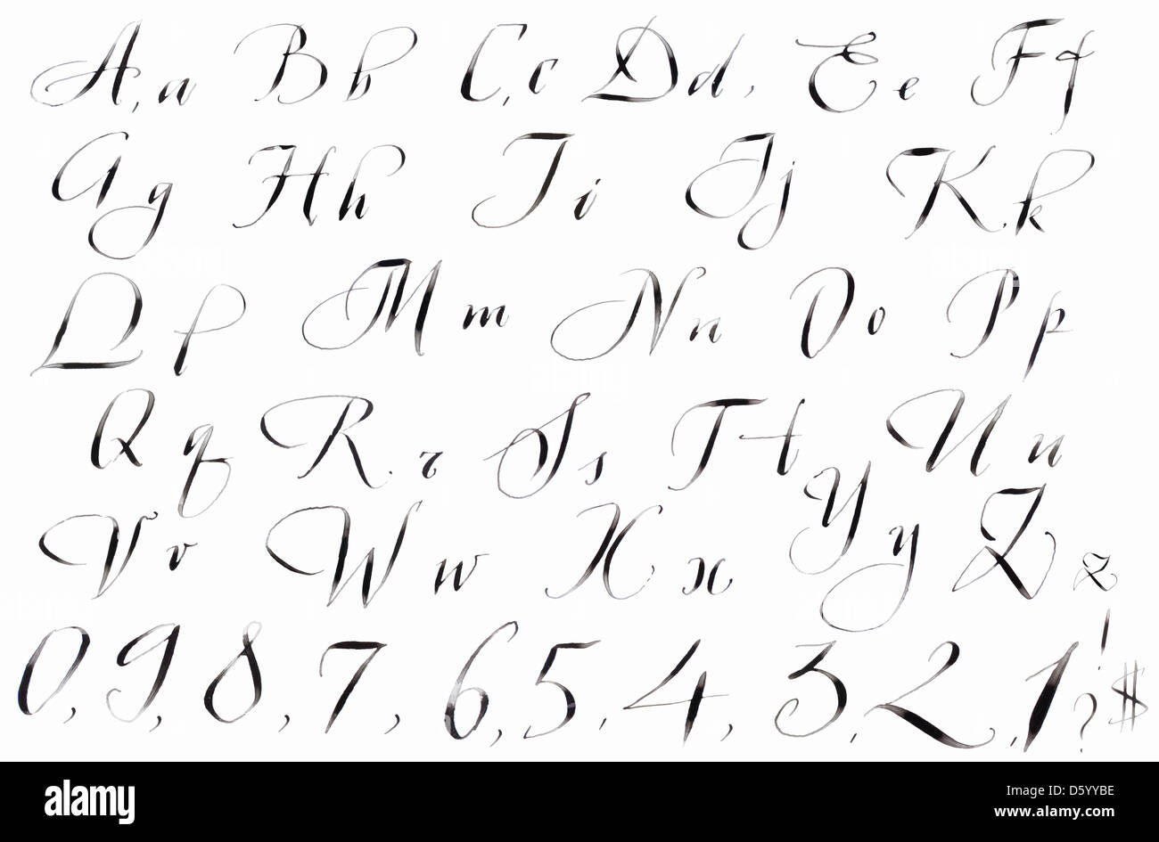 Kalligraphie handgeschriebene Alphabet Stockfoto