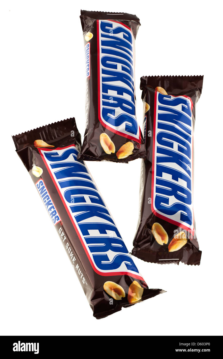 Drei Snickers-Riegel Stockfoto