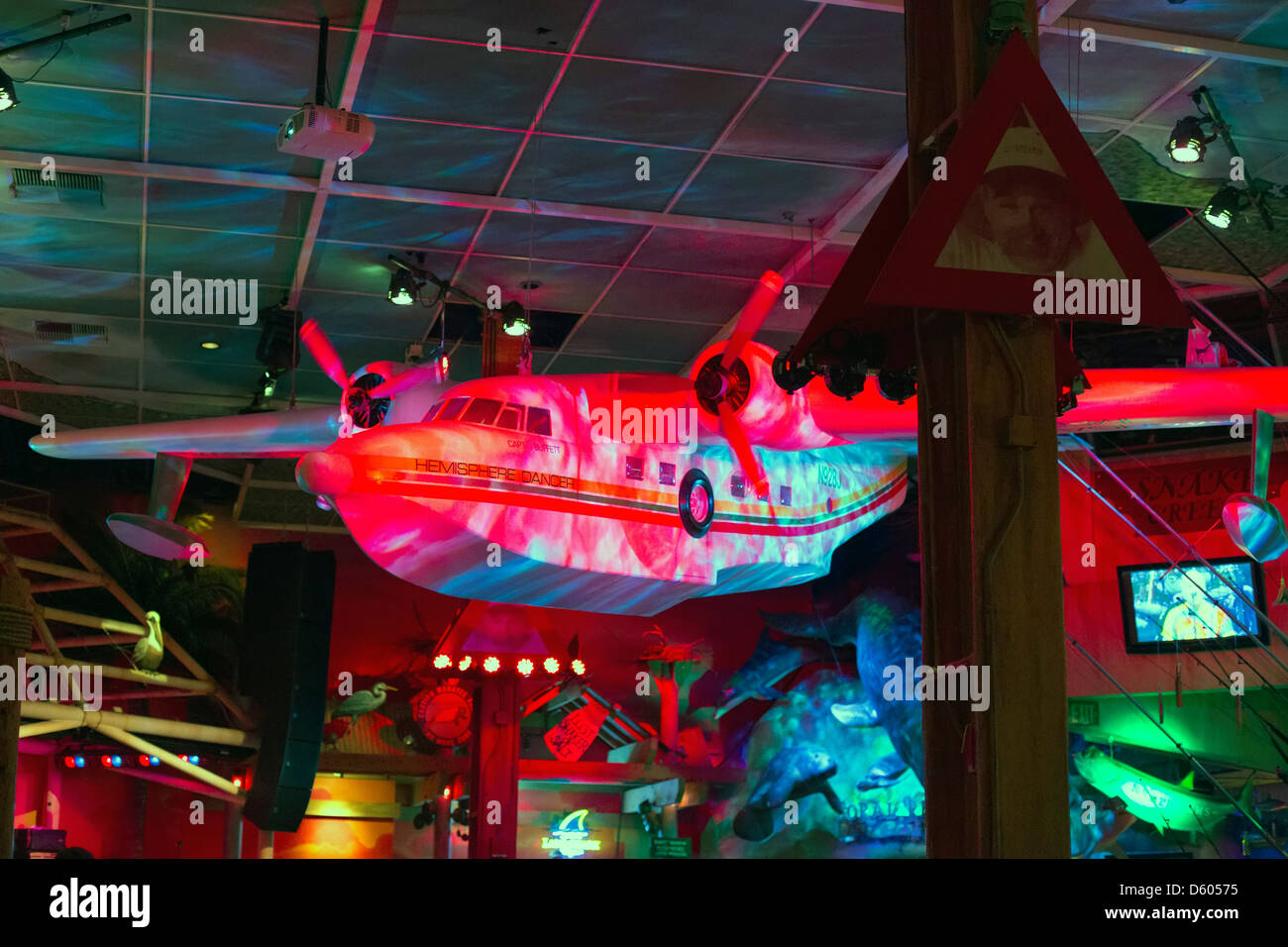 Las Vegas, Nevada - ein Wasserflugzeug in Jimmy Buffets Margaritaville Restaurant. Stockfoto