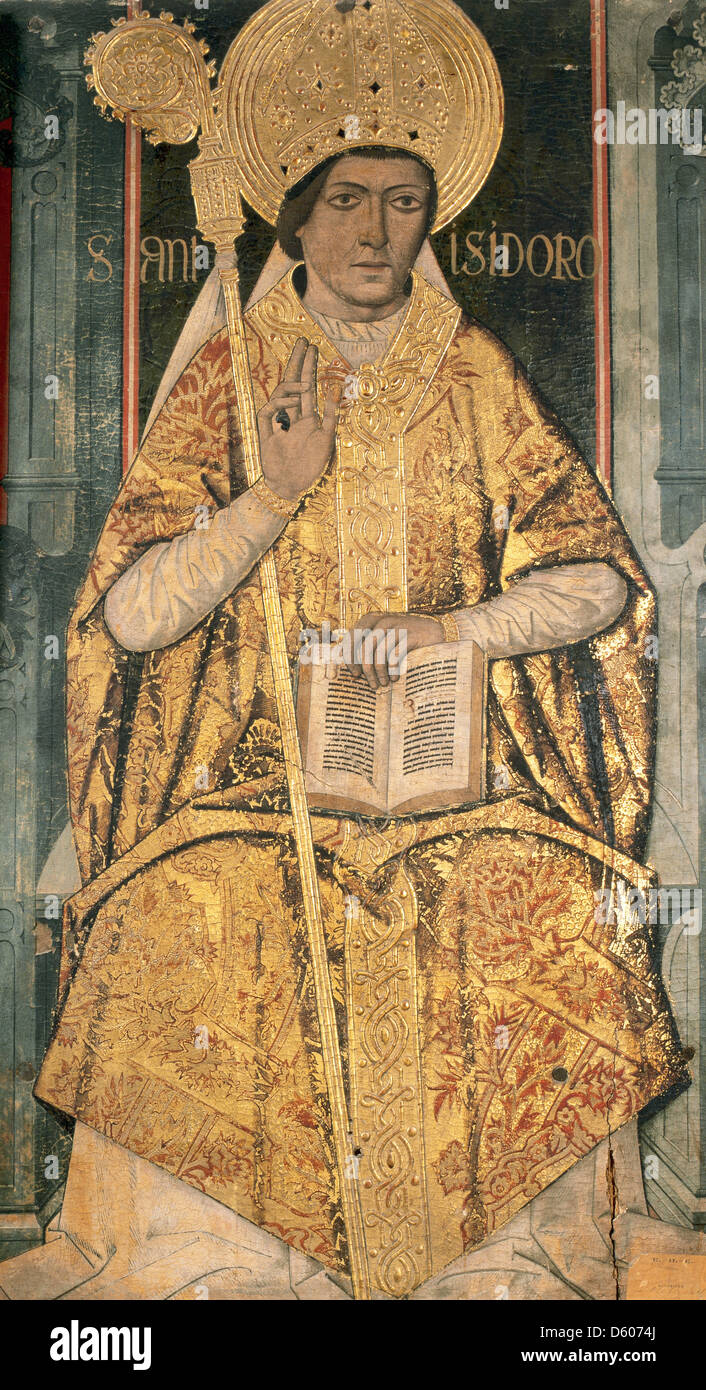 Saint-Isidore von Sevilla (ca. 560-636). Beichtvater, Bischof und Kirchenlehrer. Altarbild des Heiligen Isidor. Spanien. Stockfoto