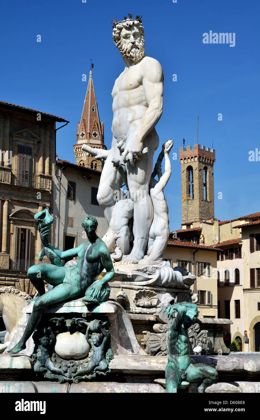 Statue von Neptun im Zentrum von Florenz, Italien Stockfoto