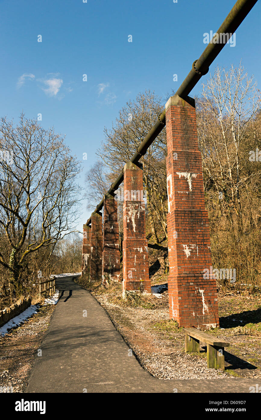 Alte industrielle Rohrleitung in Clydach Schlucht, Wales, Großbritannien Stockfoto