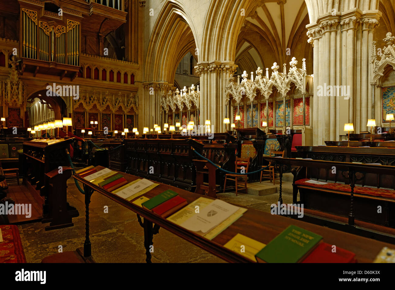 Der Chor (Chor), Wells Cathedral, Somerset, England Stockfoto