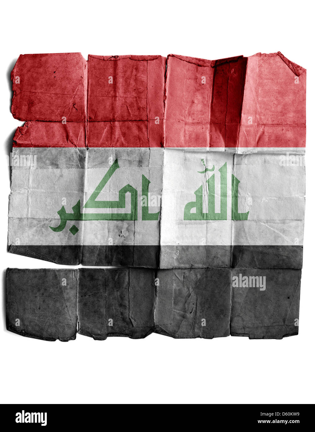 Irak-Flagge auf dem alten Papier. Stockfoto