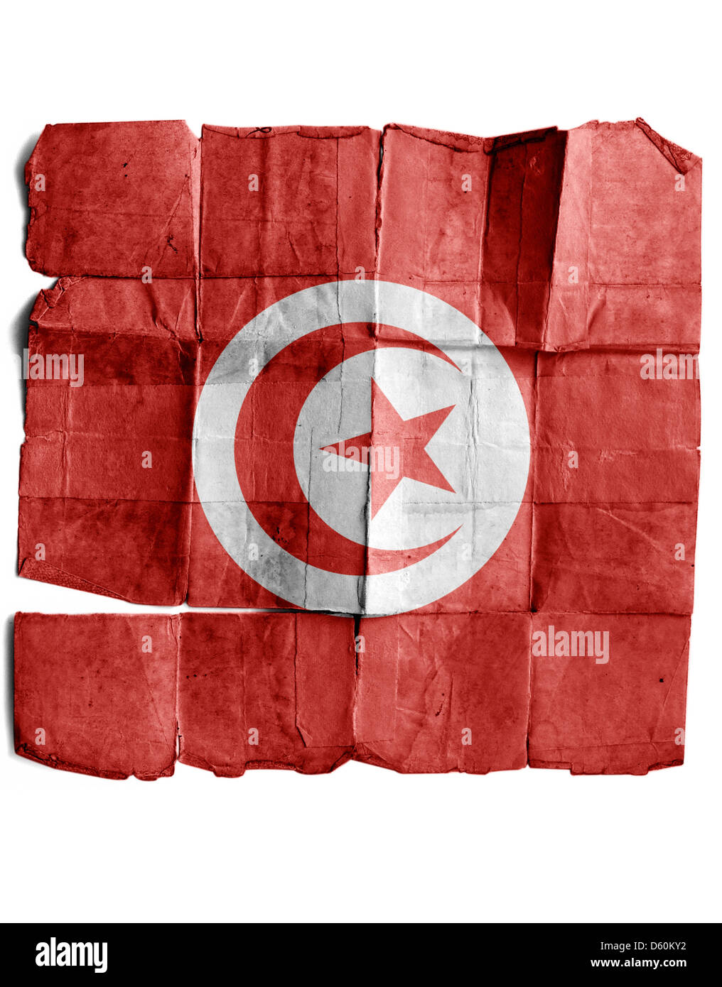Tunesische Flagge auf dem alten Papier. Stockfoto