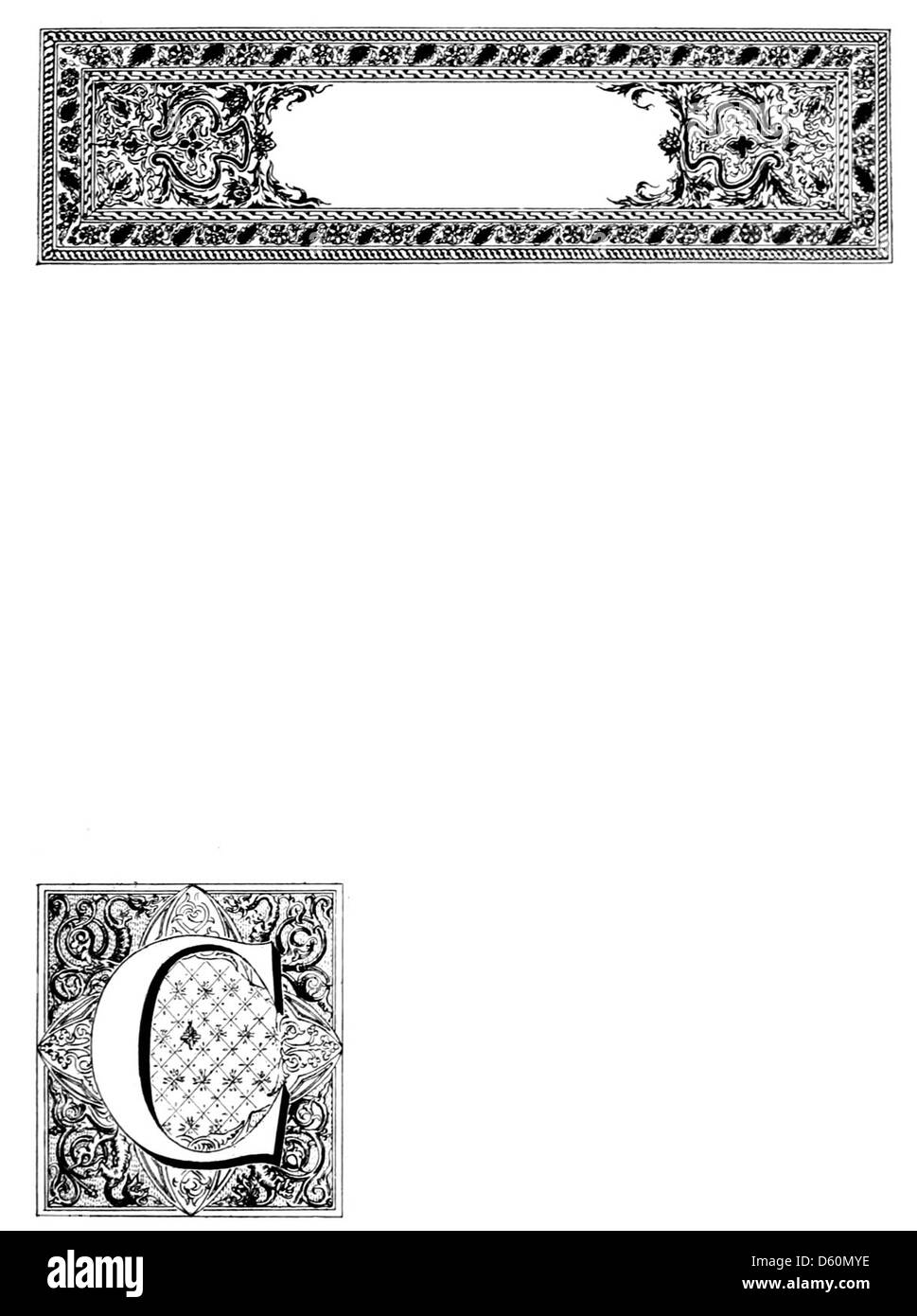 Eine Illustration aus „XIXe siècle (en France)“, die die französische Gesellschaft des 19. Jahrhunderts zeigt, einschließlich Kostümen, Bräuchen, Erfindungen und typografischen Entwürfen; mit detaillierten Gravuren und dekorativen Elementen. Stockfoto