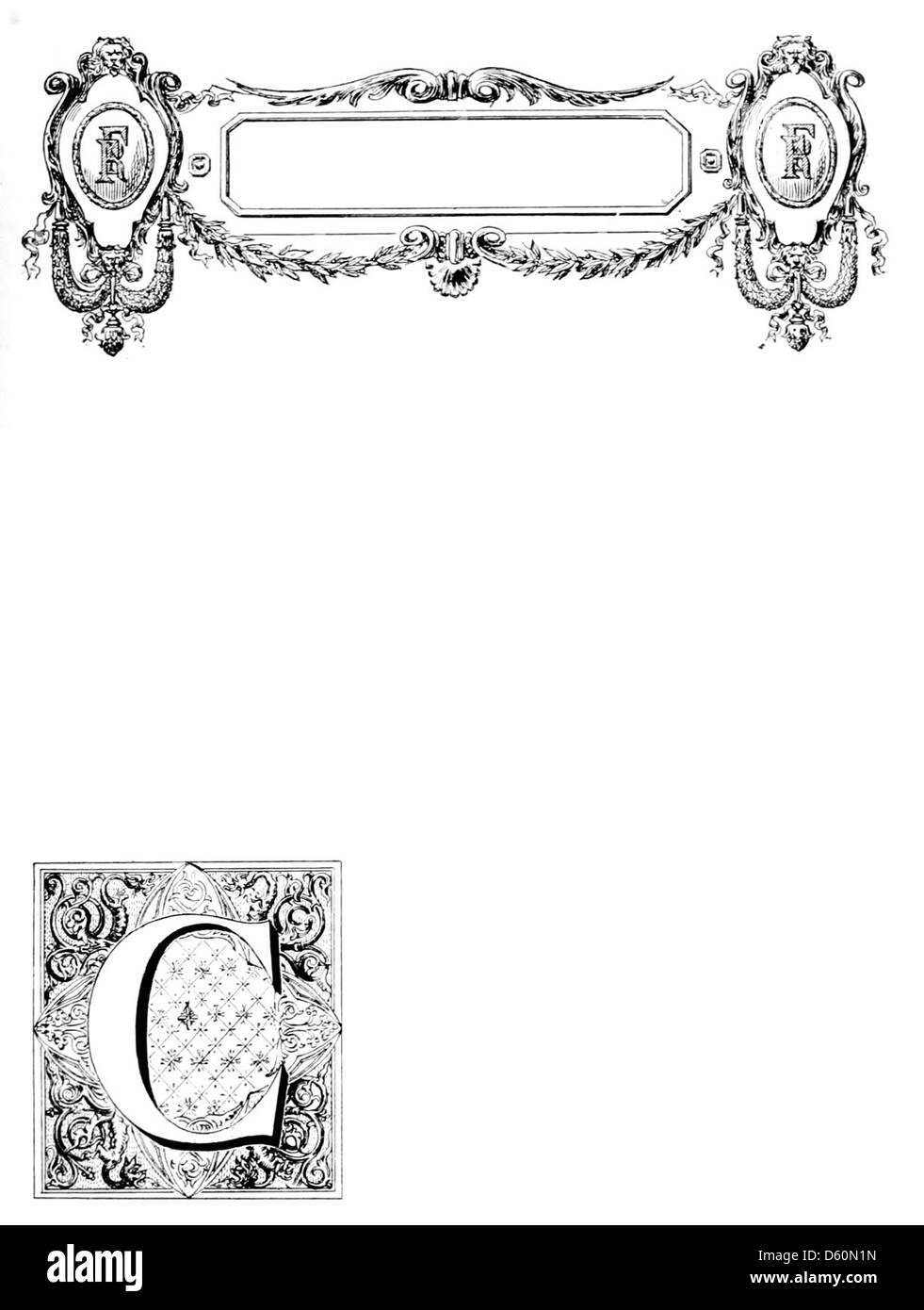 Eine Illustration aus „XIXe Siècle en France“, die die französische Gesellschaft des 19. Jahrhunderts mit Schwerpunkt auf Kostümen, Erfindungen und Bräuchen darstellt. Das Bild hebt die komplizierten Designelemente wie Fallkappen und Rahmen hervor, die typisch für den Ornamentstil dieser Epoche sind. Stockfoto