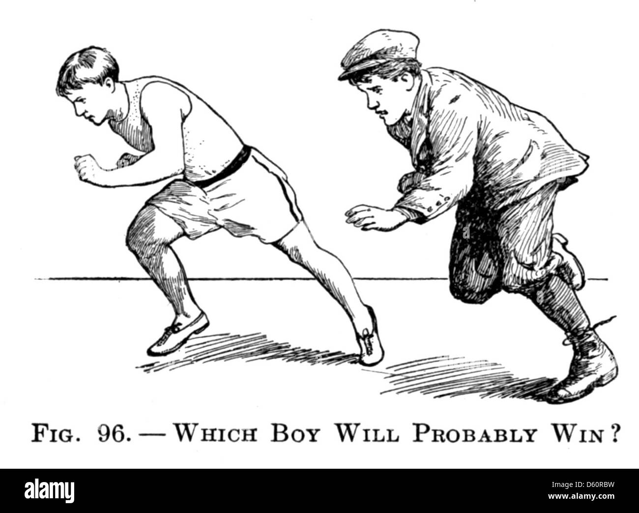 Diese 1916 erschienene Publikation über Physiologie und Gesundheit beinhaltet Diskussionen über Bewegung und ihre Auswirkungen auf das körperliche Wohlbefinden sowie die Vorteile von Rennen als Form der Bewegung. Es betont, wie wichtig es ist, die Fitness zu erhalten und den menschlichen Körper zu verstehen. Stockfoto