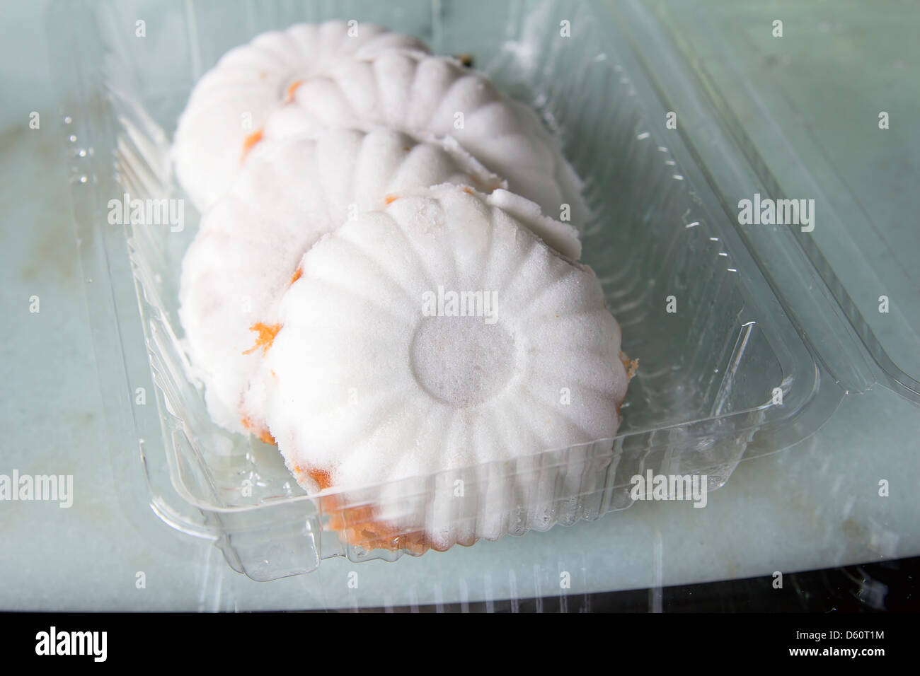 Kueh Tutu gedünsteter Reis Mehl Dessert Snack Closeup Stockfoto