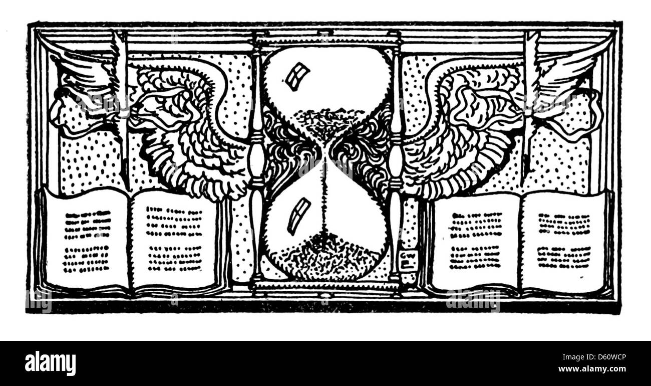 Eine Illustration aus dem Buch A Book of Old English Ballads aus dem Jahr 1910, die eine visuelle Darstellung der traditionellen Sanduhr zeigt, die den Verlauf der Zeit im Kontext der Balladen symbolisieren könnte. Stockfoto