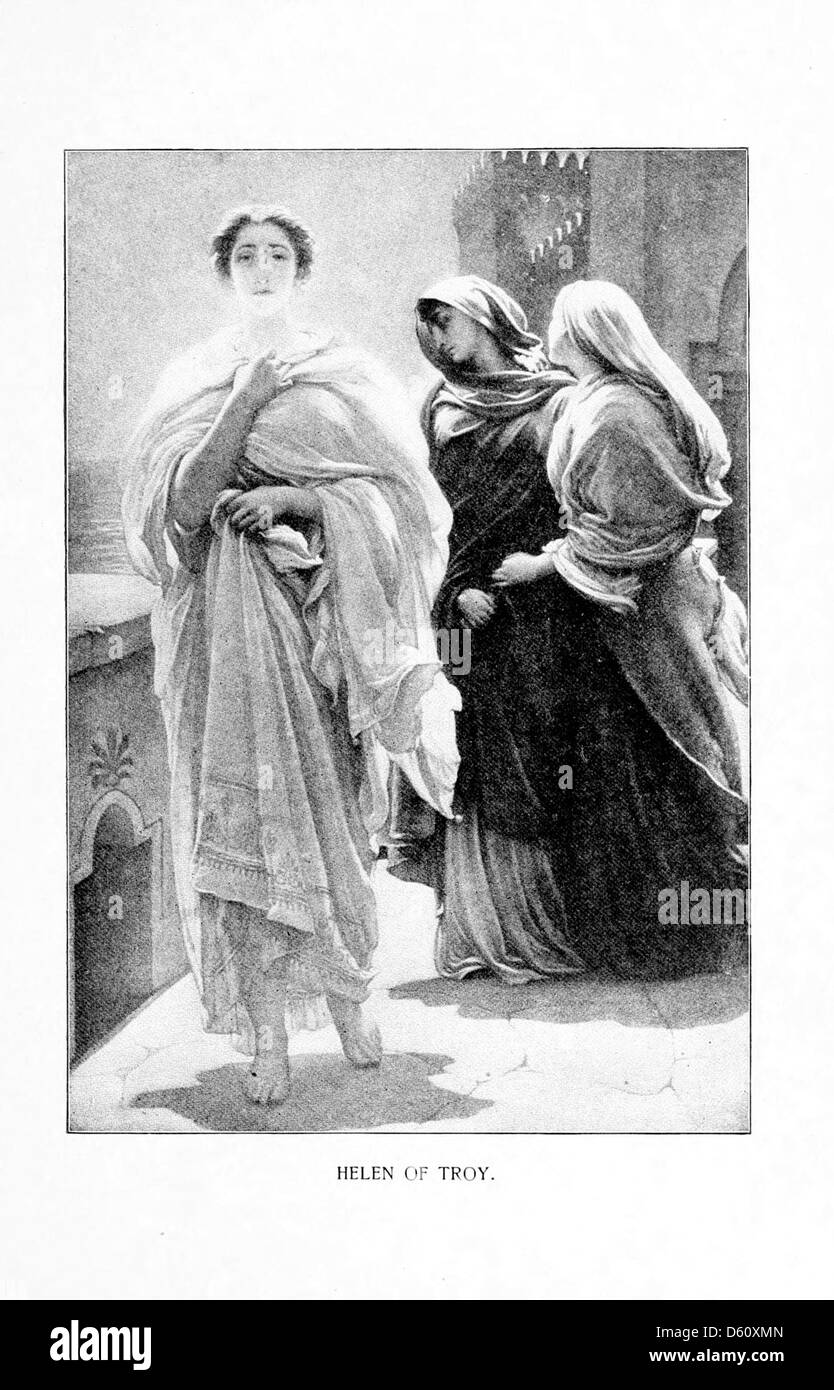Eine künstlerische Darstellung von Helen von Troja aus dem Jahr 1905, einer der berühmtesten Persönlichkeiten der Geschichte. Diese Illustration mit dem Titel „A Dream of Fair Women“ zeigt Helens legendäre Schönheit, die den Trojanischen Krieg ausgelöst hat und das Wesen ihres mythologischen Charakters im klassischen Kunststil festlegt. Stockfoto