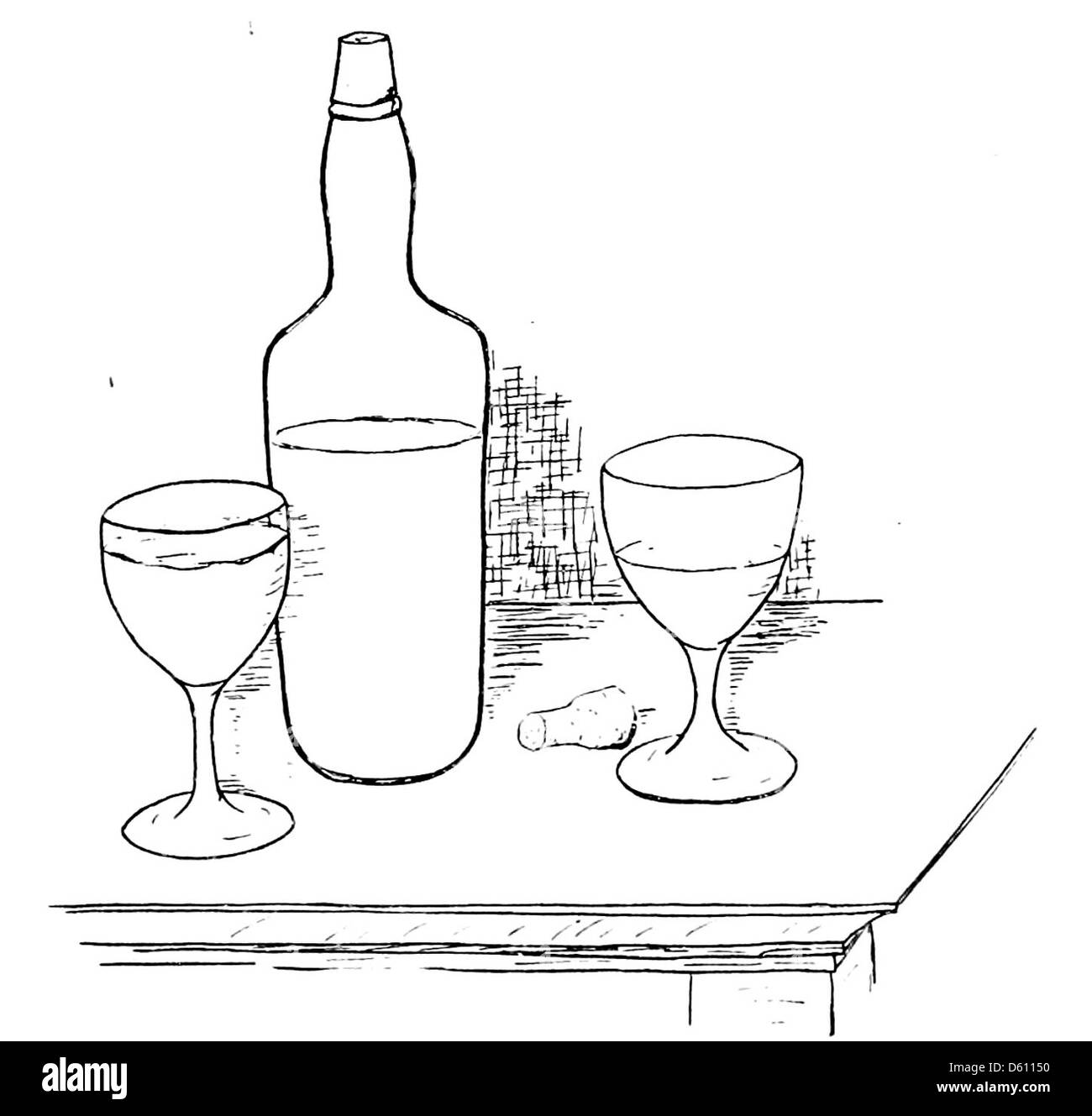 Dieses Bild stammt aus „A Little Book of Home and Country Vers“ (1906), mit einer Vintage-Illustration von Flaschengläsern. Das Buch präsentiert eine Sammlung einfacher, heimeliger Gedichte, die den Geist des ländlichen Lebens und den Charme häuslicher Einfachheit im frühen 20. Jahrhundert einfangen. Stockfoto