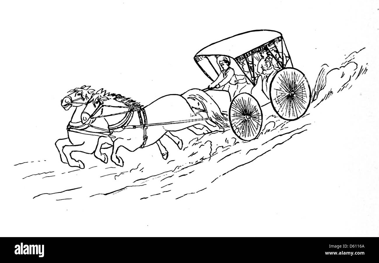 Eine Illustration aus „A Little Book of Home and Country Vers“ (1906) mit einer Kutsche- und Pferderennszene. Dies fängt den Charme des ländlichen Lebens und der Freizeitaktivitäten während des frühen 20. Jahrhunderts ein und macht Pferderennen zu einem beliebten Zeitvertreib auf dem Land. Stockfoto