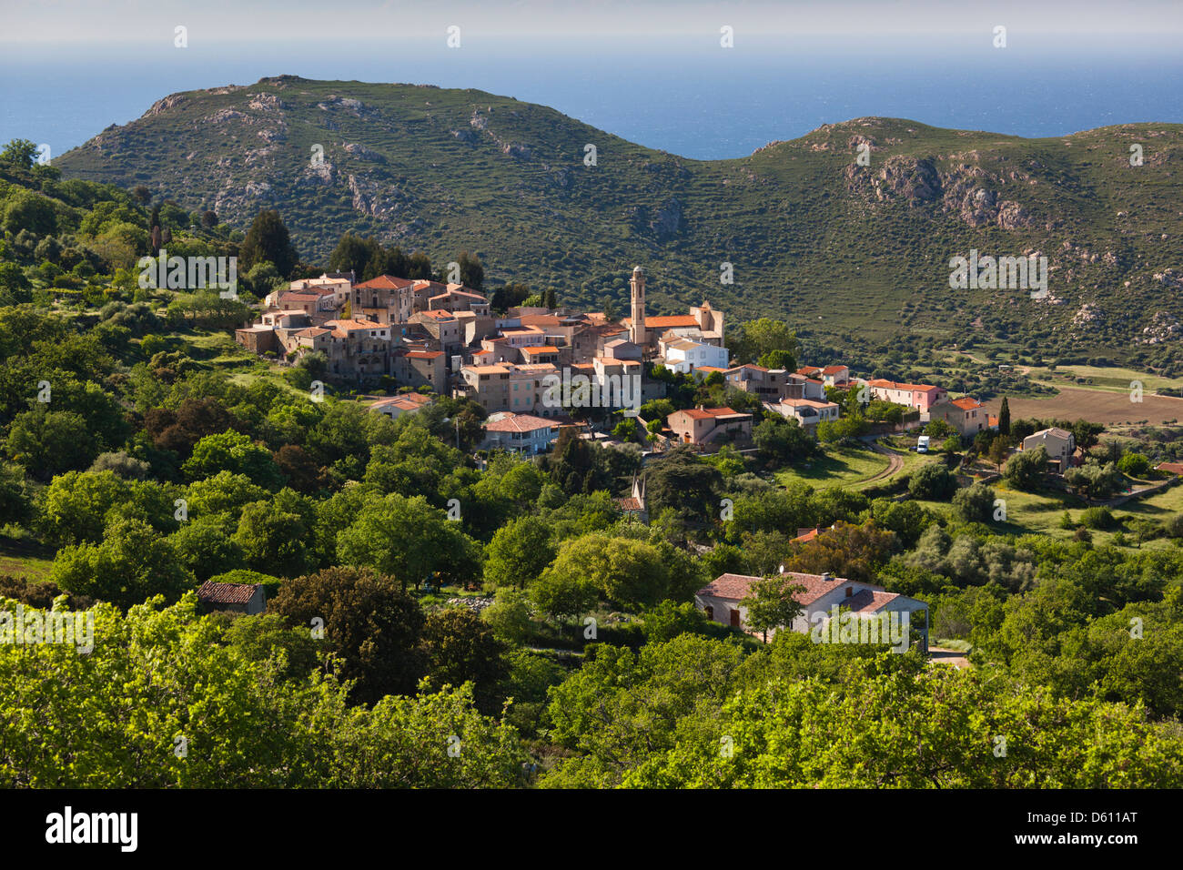Frankreich, Korsika, La Balagne, Lavatoggio, erhöhten Blick auf die Stadt Stockfoto