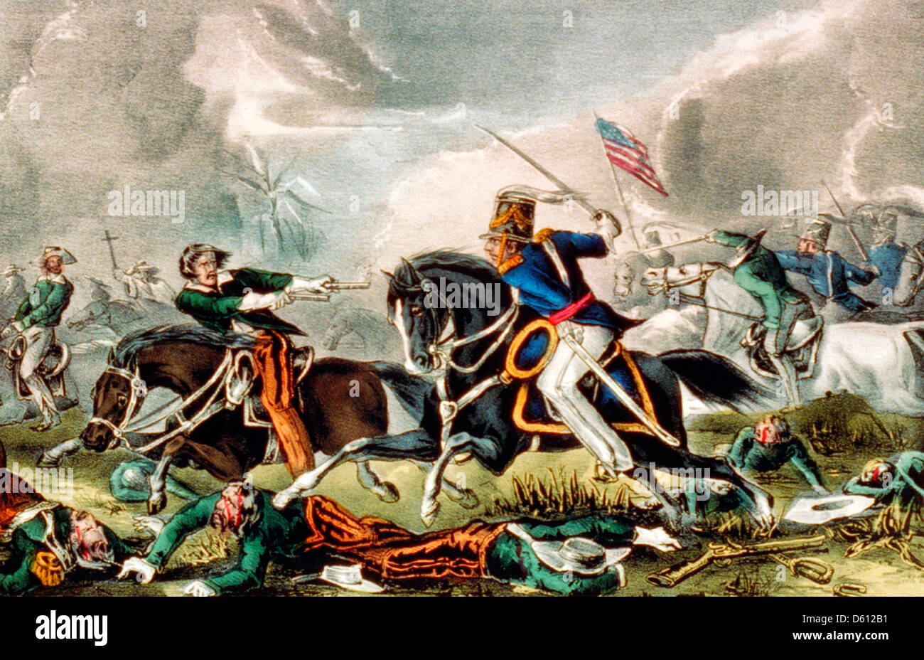Verfolgung der Mexikaner von der US-Dragoner: unter der unerschrockene Oberst Harney, bei der Schlacht von Churubusco 20. August 1847, USA/Mexiko im zweiten Weltkrieg Stockfoto